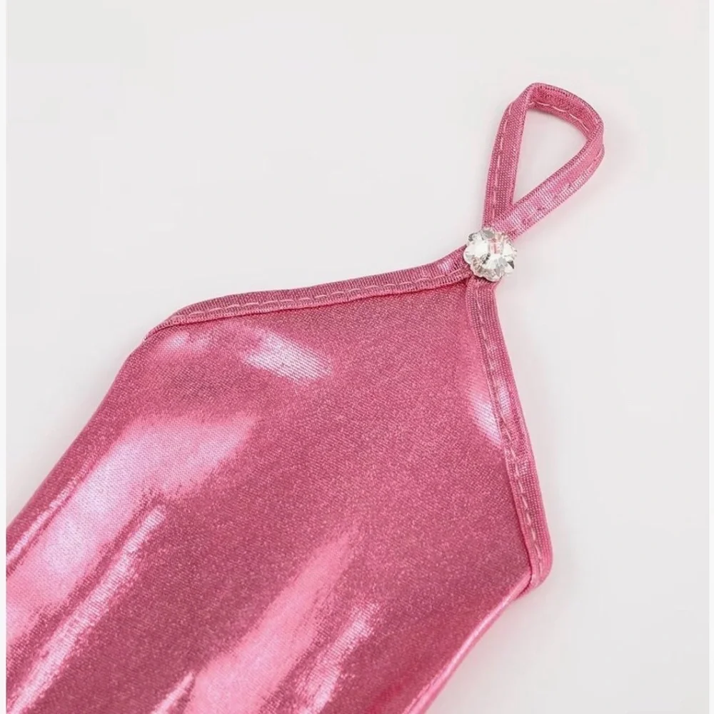 NWT Pink Metallic Fingerless Opera Gloves - Shiny Satin Rave Costume